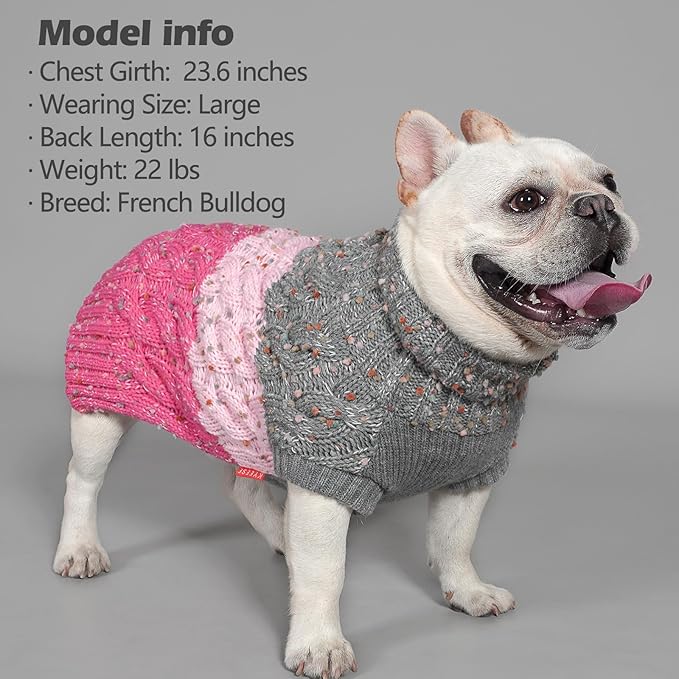 KYEESE Dog Sweater Color Block with Fuzzy Thread Knitted Turtleneck Dog Knitwear with dots in a Variety of Colors for Medium Dogs Fall Winter Dogs Clothes, Pink, XL