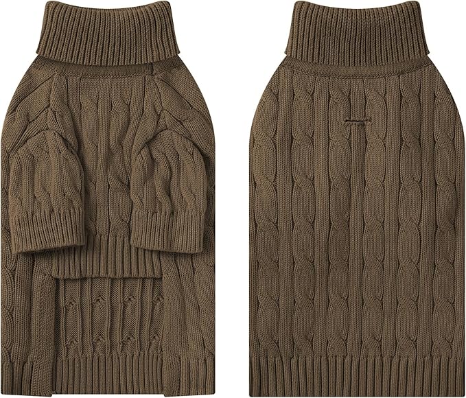 Small Dog Thermal Pullover Sweater, Classic Turtleneck Cable Knitwear Dog Clothes for Cold Weather Warm Pet Clothes for Chihuahua, Bulldog, Dachshund, Pug Tan Large