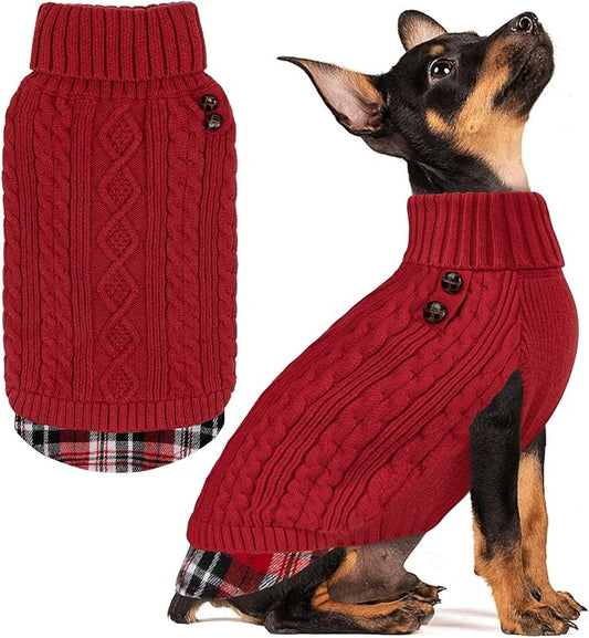KYEESE Dog Sweater Soft Pullover Dog Sweaters for Small Dogs Girl Warm Turtleneck Small Dogs Sweater with Gingham Patchwork Stretchy Knitwear Cat Clothes Thick Pet Coat for Fall Winter Cold Weather