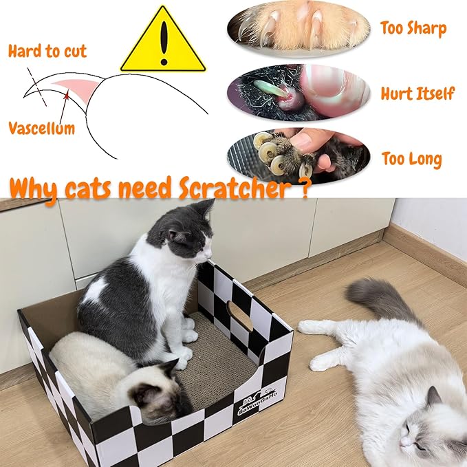 Extra Large Cat Scratch Box Cardboard Cats Scratcher with Bigger Space Double-Sided Scratching Boxes Refillable Pad Easy to Clean Scratchers for Indoor Cats (3 pcs Pads)