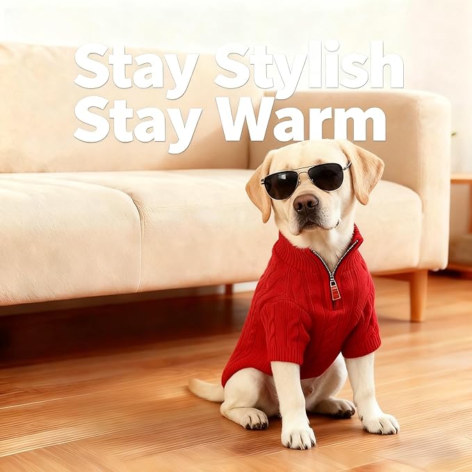 Medium/Large Dog Sweater, Warm Dog Winter Coat w/Sleeves, Comfortable High Neck Premium Dog Clothes for Labrador-Best for Holidays, Daily Walks XL Red