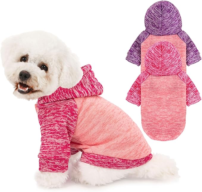 Dog Sweater, Dog Sweaters for Small Dogs, 2, 3 Pack Warm Soft Pet Clothes for Puppy, Medium Large Cat, Dogs Girl or Boy, Dog Shirt for Winter Christmas (Hoodie Pink,Purple+Pink,Rose, XX-Small)