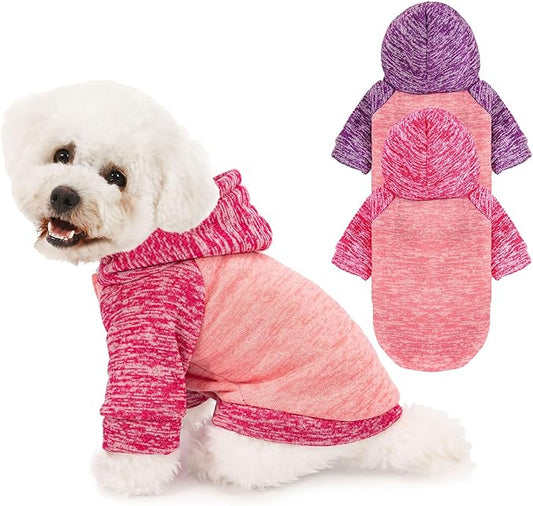 Dog Sweater, Dog Sweaters for Small Dogs, 2, 3 Pack Warm Soft Pet Clothes for Puppy, Medium Large Cat, Dogs Girl or Boy, Dog Shirt for Winter Christmas (Hoodie Pink,Purple+Pink,Rose, XX-Small)