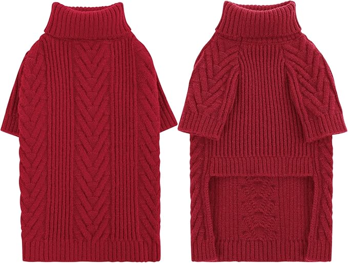 Dog Sweaters for Large Dog Girl Boy, Turtleneck Long Sleeve Knitted Pets Pullover Fall Winter Warm Solid Pull-on Pet Sweatshirt Rottweiler (Red, 2XL)