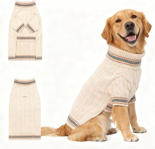 Medium/Large Dog Sweater, Warm Dog Winter Coat w/Sleeves, Comfortable High Neck & Leash Hole, Premium Dog Clothes for Golden Retriever-Best for Holidays, Daily Walks XXL White