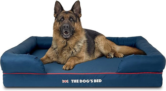 The Dog’s Bed Orthopedic Dog Bed XL Blue Oxford with Red Trim UK Flag Dog Bed, Memory Foam, Pain Relief: Arthritis, Post Surgery, Lameness, Waterproof Washable Cover