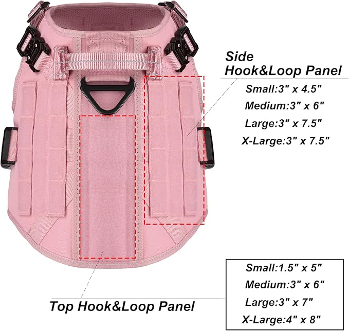 ICEFANG Tactical Dog Harness,Large Size, 2X Metal Buckle,Working Dog MOLLE Vest with Handle,No Pulling Front Leash Clip,Hook and Loop Panel (Pink, L (Pack of 1))