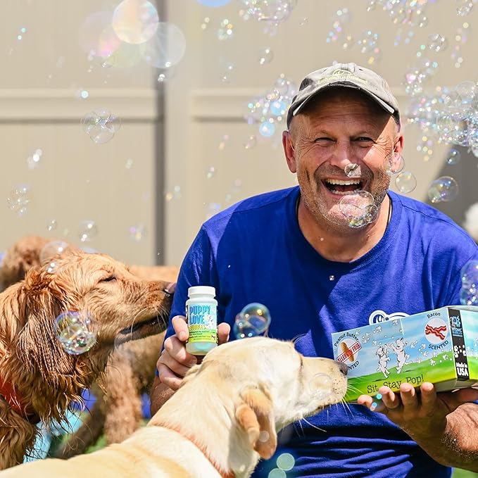 Atomic Bubbles: Puppy Love Bubbles: Apple Pie Scented 2 Pack - 4oz Bottles, Dog Interactive Toy, Pet Safe, Non-Toxic, Indoor & Outdoor, Long Lasting