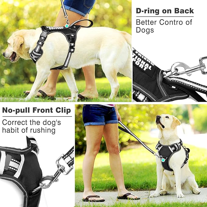 WINSEE Service Dog Vest No Pull Dog Harness with 7 Dog Patches, Reflective Pet Harness with Durable Soft Padded Handle for Training Small, Medium, Large, and Extra-Large Dogs (X-Large, Black)