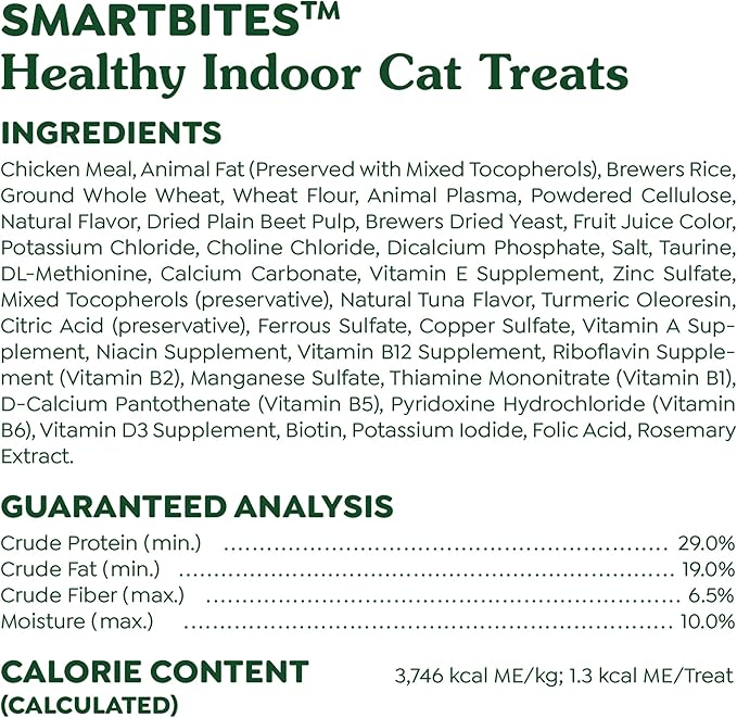 Greenies Feline Smartbites Healthy Indoor Natural Treats for Cats, Tuna Flavor, 4.6 oz. Pouch