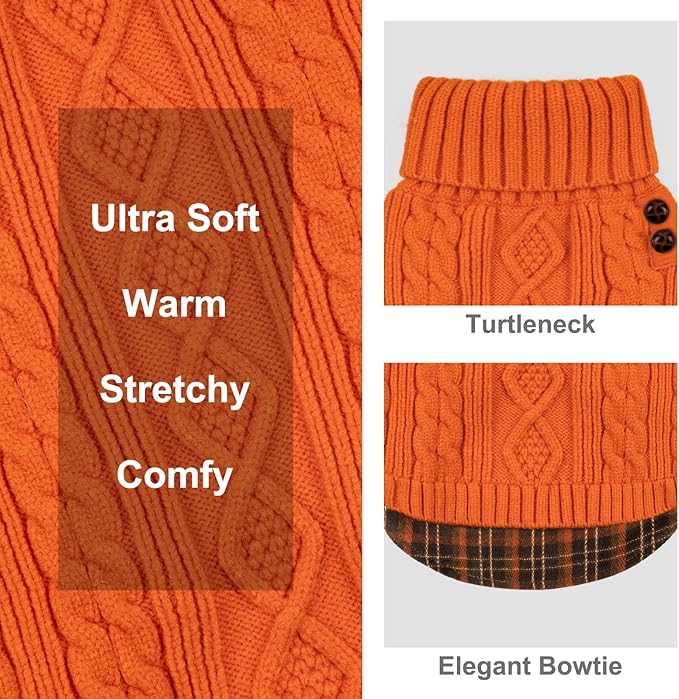 KYEESE Dog Sweater Stretchy Knitwear Pet Coat for Fall Winter Cold Weather Warm Turtleneck Large Dogs Sweater with Gingham Patchwork Soft Pullover Dog Sweaters for Large Dogs