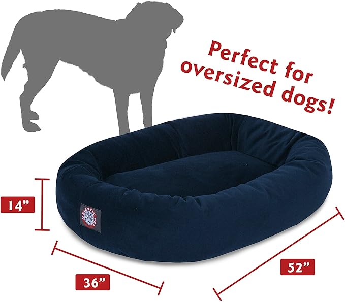 Majestic Pet 52 Inch Suede Calming Dog Bed Washable – Cozy Soft Round Dog Bed with Spine Support for Dogs to Rest their Head - Fluffy Donut Dog Bed 52x35x11 (Inch) - Round Pet Bed X- Large – Navy