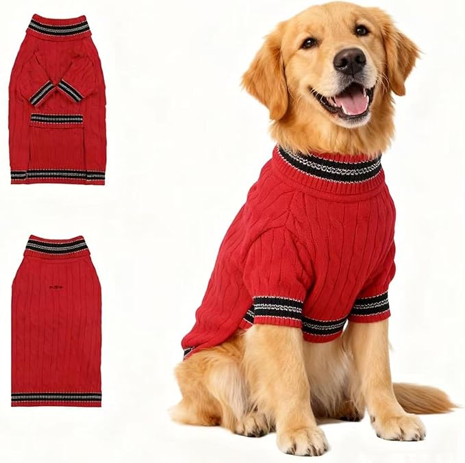 Medium/Large Dog Sweater, Warm Dog Winter Coat w/Sleeves, Comfortable High Neck & Leash Hole, Premium Dog Clothes for Golden Retriever-Best for Holidays, Daily Walks XXL Bright Red