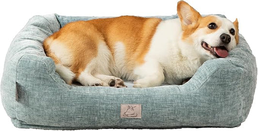 Furry's Paradise Cuddler Waterproof Bolster Pet Bed with Recycled Fibers and Non-Slip Bottom. (Shallow Seas, Medium)
