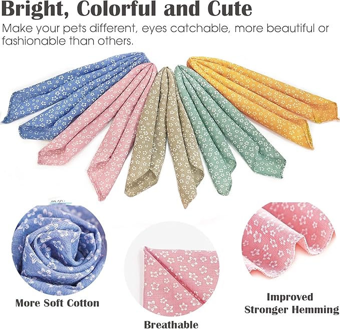 4PCS Fall Dog Bandanas Cat Birthday Cute Soft Cotton Puppy Scarfs Washable Daily Handkerchief Pink Green Blue Khaki Comfortable Gifts, Adjustable Accessories for Small Medium Large Girl Boy Pup Pet