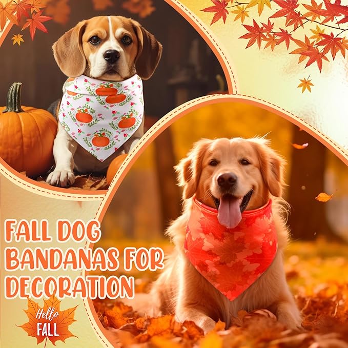 Preboun 50 Pcs Fall Pumpkin Dog Bandana Bulk Maple Leaves Bandana for Dogs Triangle Kerchief Bib Scarf for Small Medium Large Pet Thanksgiving Costume Accessories, 25 Styles (31.5 x 21.7 x 21.7 Inch)