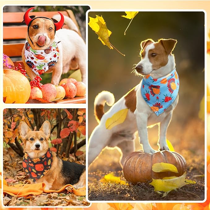 Sanwuta 120 Pcs Halloween Dog Bandanas Bulk Holiday Pumpkin Ghost Pet Dog Bandanas Thanksgiving Adjustable for Scarf Bibs Kerchief Triangle Set for Halloween Thanksgiving Christmas Pet Costume