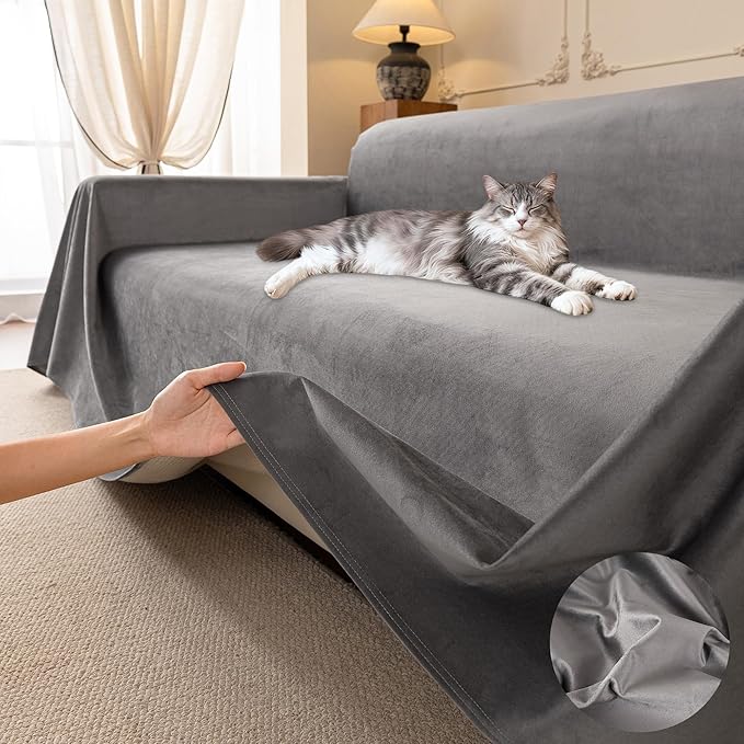 Cat Scratch Furniture Protector - Ultra Soft, Waterproof Sofa Cover to Keep Cats Off, Pet-Friendly Couch Protectors for Love Seat, Anti-Slip Couch Cover for Pets and Kids 134"X71" Grey