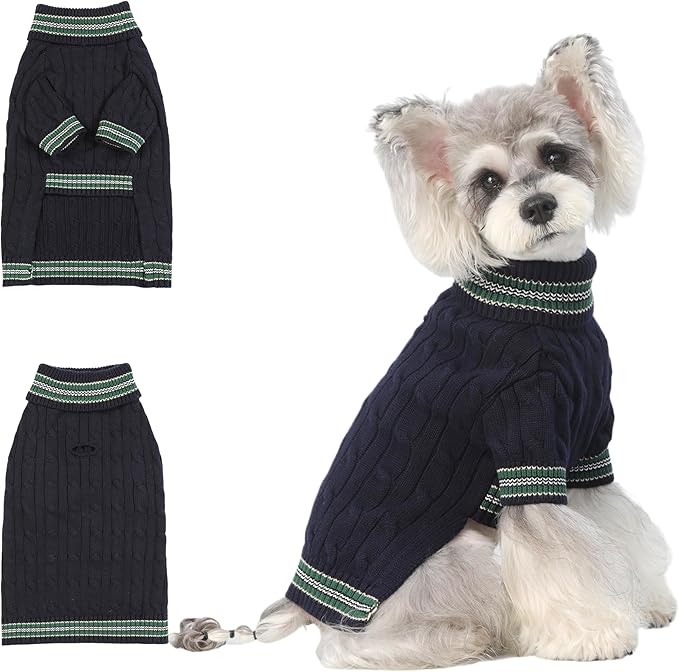 Small/Medium Dog Sweater, Warm Dog Winter Coat w/Sleeves, Comfortable High Neck & Leash Hole, Premium Dog Clothes for Schnauzer-Best for Holidays, Daily Walks M Blue