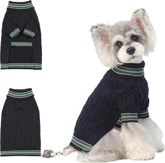 Small/Medium Dog Sweater, Warm Dog Winter Coat w/Sleeves, Comfortable High Neck & Leash Hole, Premium Dog Clothes for Schnauzer-Best for Holidays, Daily Walks M Blue