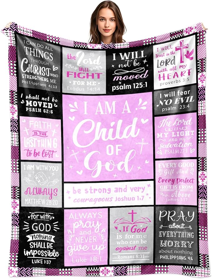 Christian Blanket Gifts for Women, Baptism Gifts for Girls, Inspirational Birthday Religious Catholic Spiritual Gift for Women, Bible Verse Throw Blanket 50"x40"