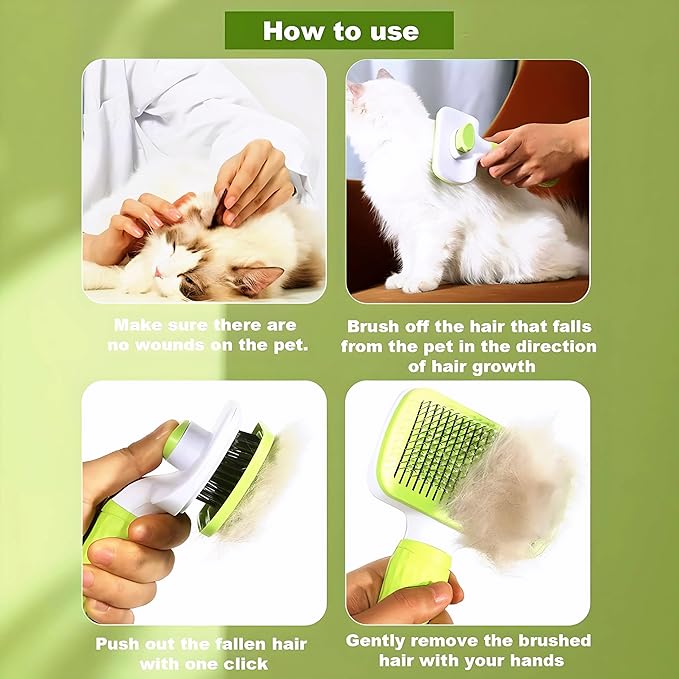 Versatile Pet Grooming Brush and Deshedding Tool - Gently Removes Loose Undercoat for Cats and Dogs, Suitable for Pet Massage (Green Light)
