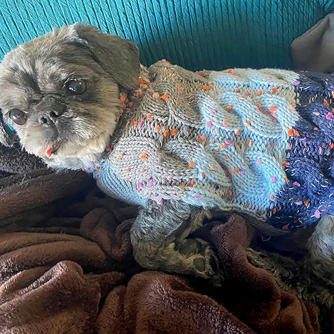 KYEESE Dog Sweater Color Block with Fuzzy Thread Knitted Turtleneck Dog Knitwear with dots in a Variety of Colors for Small Dogs Fall Winter Dogs Clothes, Navyblue, M