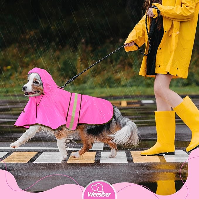 Weesiber Dog Raincoat, Waterproof Dog Rain Jacket with Leash Hole, Hooded Pet Poncho Lightweight Puppy Coat for Small Dogs (S, Pink)