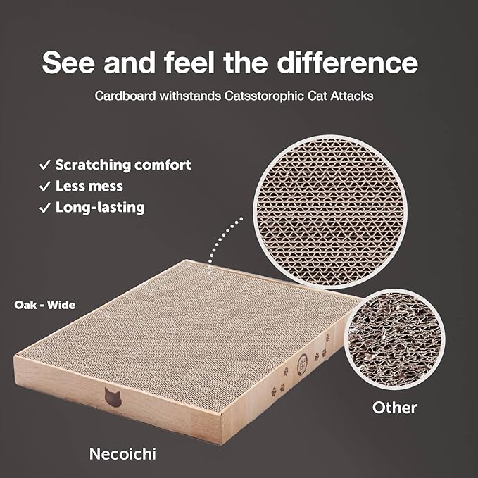 Necoichi Cardboard Cat Scratcher Bed for Indoor Cats - Cat Scratching Board (16" Wide, a.Oak Lounge)