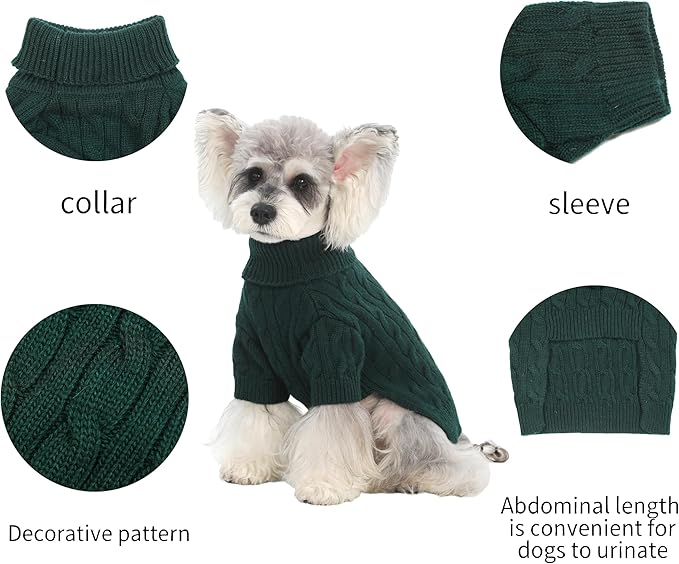 Small/Medium Dog Sweater, Warm Dog Winter Coat w/Sleeves, Comfortable High Neck Premium Dog Clothes for Schnauzer-Best for Holidays, Daily Walks M Green