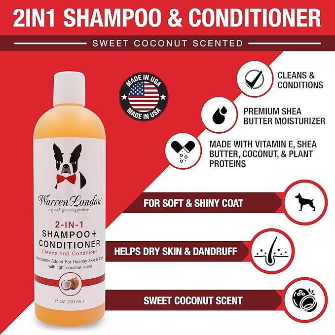 Warren London 2in1 Pet Shampoo and Conditioner for Dogs, Puppys, & Cats | Best Dog Shampoo and Conditioner for Dry Itchy Skin | Dandruff Shampoo for Dogs | Dog Shampoo Gallon Size