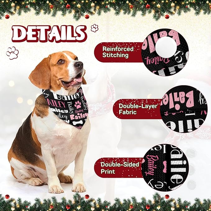 Personalized Dog Bandanas Custom Neckwear Name Button Anti-loosening Dog Scarf Triangle Bibs Kerchief Pet Costume Accessories for Small Medium Large Dogs Cats Pets Birthday-Black