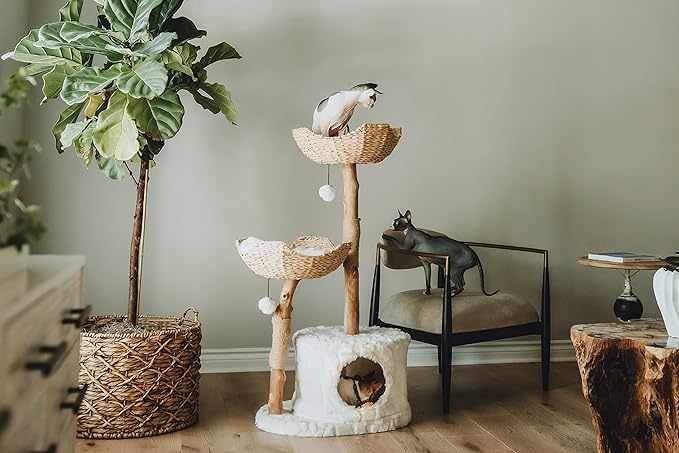 Modern Cat Tree Tower, Real Branch luxury Cat Condo, Wood Cat Tower, Cat Scratching Tree, Cat Condo, Cat Lover Gift, Luxury Cat, Cat Gifts by Mau Lifestyle