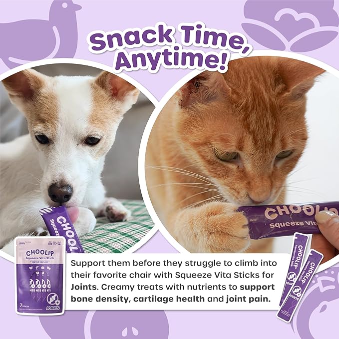 Choolip 2-Pack | Squeeze Vita Stick Lickable Treats for Dogs & Cats. 7 Joint Support Sticks with Essential multivitamins. Soft and Tasty Paste for All Life Stages, Supporting Joints Health