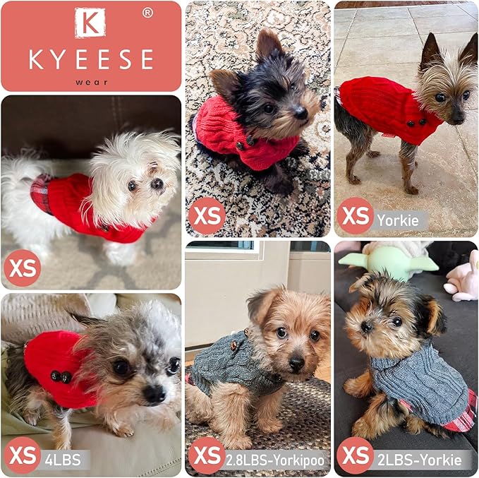 KYEESE Dog Sweater Small Dogs Sweater Soft Pullover Dog Sweaters for Small Dogs Male for Fall Winter Cold Weather Comfy Puppy Coat with Gingham Patchwork Stretchy Knitwear Cat Clothes Warm Turtleneck