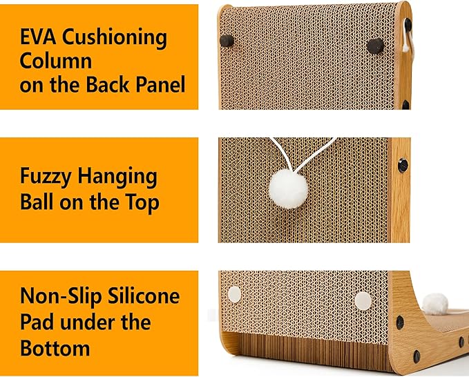 Value 2-Pack 23.6 Inch L-Shaped Cardboard Cat Scratcher, Dual Use (Vert/Horiz) Scratch Pad with Toy Balls, Wall-Mountable Furniture Protector Cat Scratchers for Indoor Cats, Couch & Wall