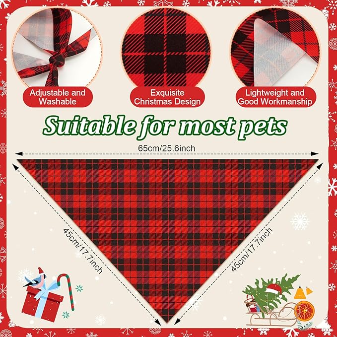 Preboun 200 Pcs Christmas Dog Bandanas Bulk Xmas Buffalo Plaid Bandanas for Dogs Triangle Kerchief Bibs Scarf Set for Pet Christmas Costume Photo Props Accessories Pet Shops, 25 Styles