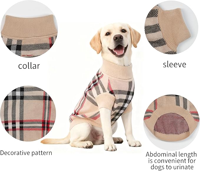 Medium/Large Dog Sweater, Warm Dog Winter Coat w/Sleeves, Comfortable High Neck & Leash Hole, Premium Dog Clothes for Labrador-Best for Holidays, Daily Walks XL Apricot