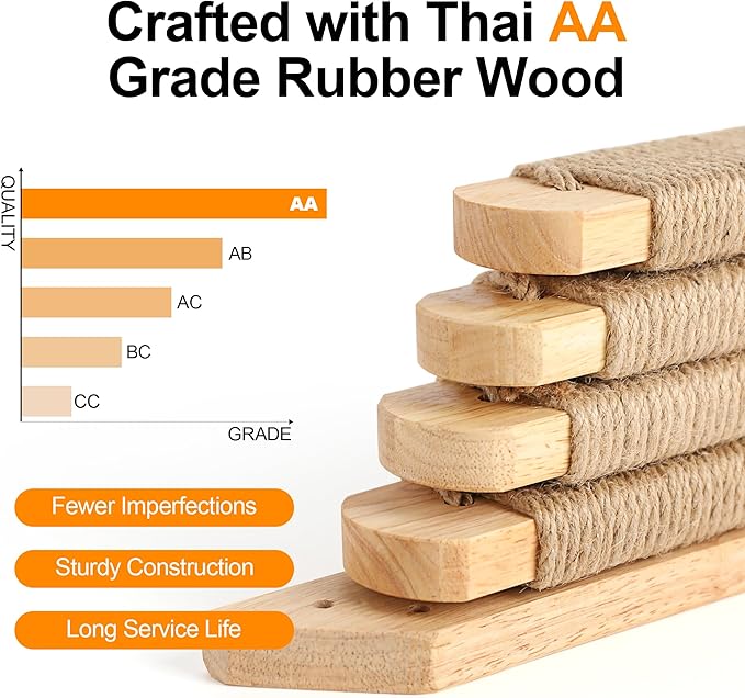 FUKUMARU Cat Climbing Shelf Wall Mounted, Four Step Cat Stairway with Jute Scratching for Kitten Perch Platform Walls Furniture - Right to Left