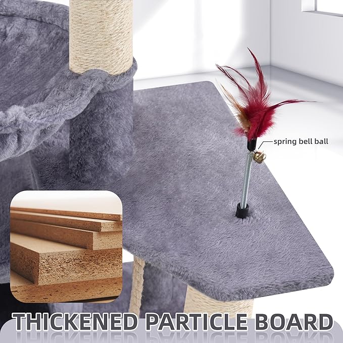 TWDEPART 42.5'' Cat Tree for Indor Cats, Multifunctional Cat Tower with Cozy Condo, Perches, Scratching Posts and Hammock, Grey…