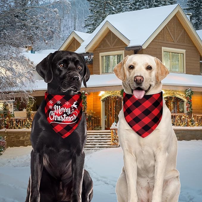 Christmas Dog Bandanas Plaid Large 3PCS, 6 Pattern Holiday Scarf for Boy and Girl, Triangle Reversible Bibs Breed for Puppy Pets