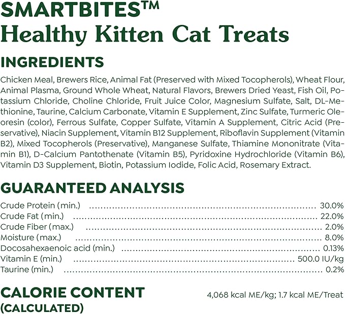 Greenies Feline Smartbites Healthy Kitten Treats, Crunchy and Soft Natural Cat Treats, Chicken Flavor, 16 oz Tub
