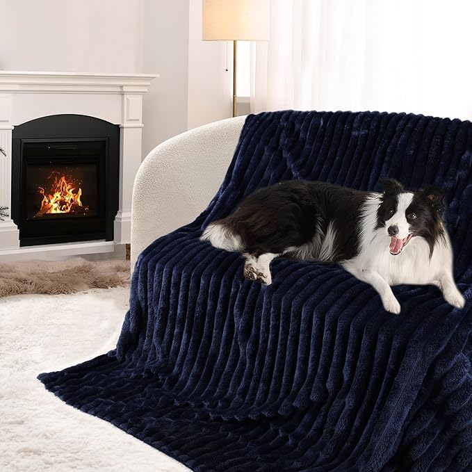 Waterproof Dog Blanket, Soft Fleece Blanket for Couch Protector, Reversible Pet Blankets Furniture Protector Cover for Small Medium Large Dogs Cats (Navy, 50"x60")