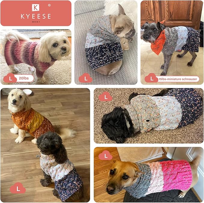KYEESE Dog Sweater Color Block with Fuzzy Thread Knitted Turtleneck Dog Knitwear with dots in a Variety of Colors for Small Dogs Fall Winter Dogs Clothes, Pink, L