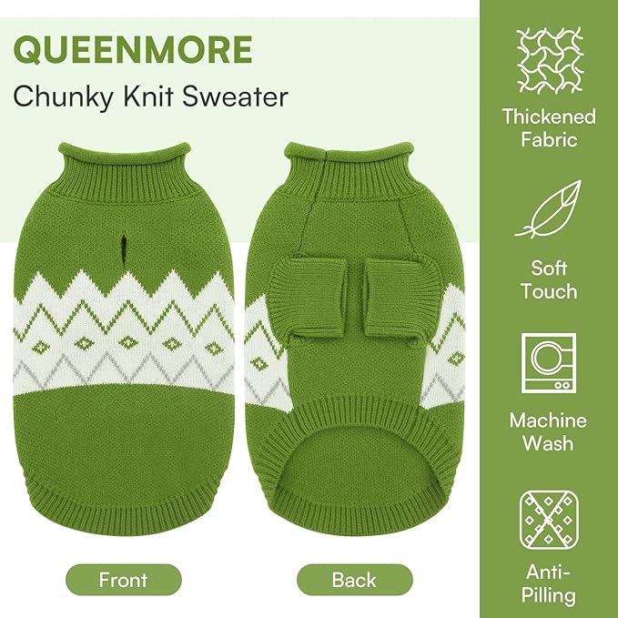 Queenmore Warm Dog Sweater, Soft Pet Knitwear, Knitted Pullover, Winter Pet Clothes for Small Medium Dogs Cats