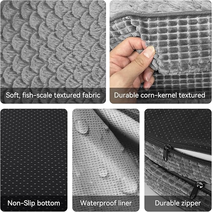 JOEJOY Orthopedic Dog Bed for Extra Large Dogs, Egg-Crate Memory Foam Pet Bed with Bolster Sides, Waterproof Lining, Removable Washable Cover & Non-Slip Bottom, Grey