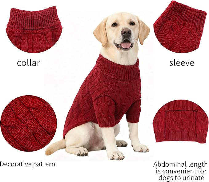 Medium/Large Dog Sweater, Warm Dog Winter Coat w/Sleeves, Comfortable High Neck Premium Dog Clothes for Labrador-Best for Holidays, Daily Walks XL Deep Red