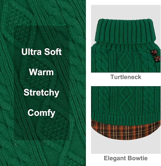 KYEESE Dog Sweater Soft Pullover Dog Sweaters for Medium Dogs Boy Stretchy Knitwear Cat Clothes Comfy Pet Coat for Fall Winter Cold Weather Warm Turtleneck Medium Dogs Sweater with Gingham Patchwork