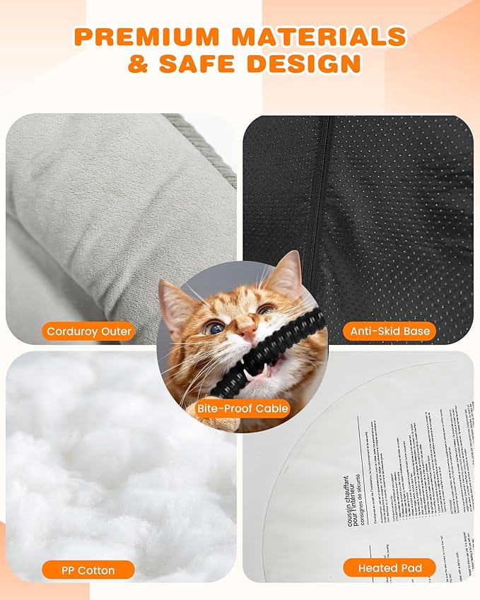 Heated Cat Bed Indoor Pets – Adjustable Temperature 86-131℉ Cat Heating Pad with Timer, Chew Resistant 87 Inch Cord, Washable Cover, Round Cozy Donut Pet Bed for Small Cats Kittens Dogs