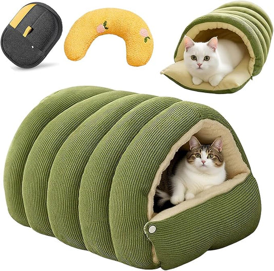 Cutypet Winter Cave, Cozy Monster Cat Bed, Warmth Cozy Comfort Plush Pet Cave with Removable Washable Cushion & Non-Slip Bottom - for Indoor Sleep (Green, M(13.8 * 11.8 * 19.3in))